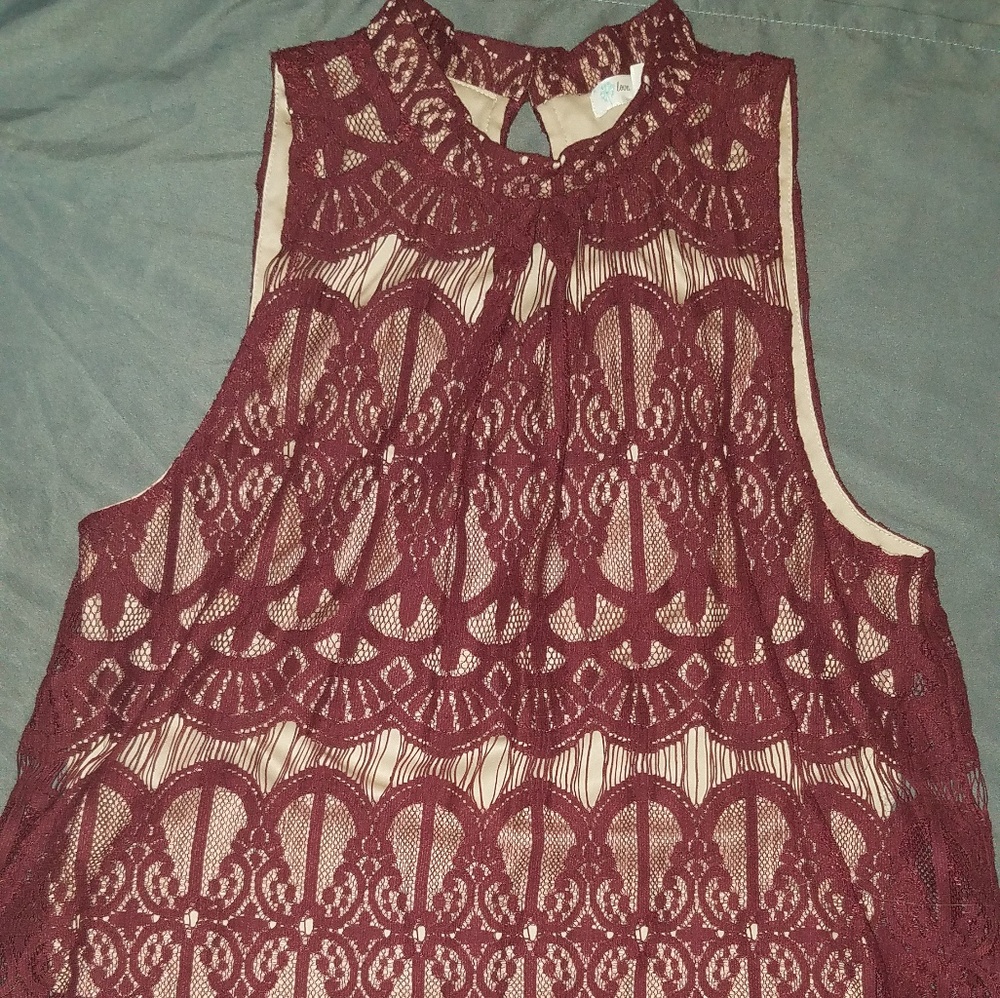 ! Medium High Neck Lace Tank by Love Fire.